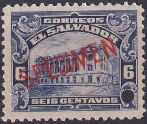 ABN Co. Specimen overprint on 1916 Official Oficial stamps El Salvador Tram Trolley Tranvia National Theatre teatro nacional 